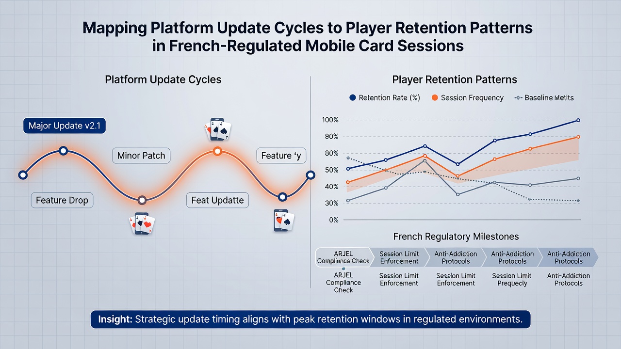 Graph illustrating retention curves following different platform update frequencies in regulated French card gaming